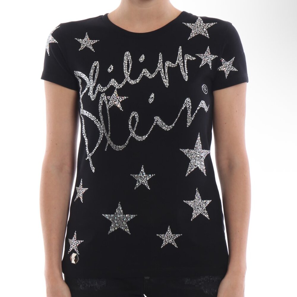 Philipp Plein Woman Black T Shirt Rhinestone Size S
